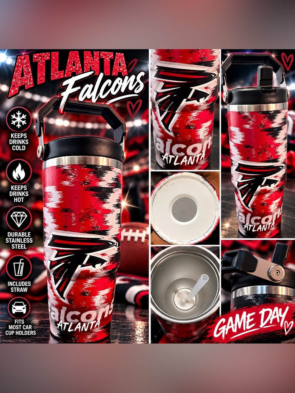 Red Stainless Steel Game Day Tumbler